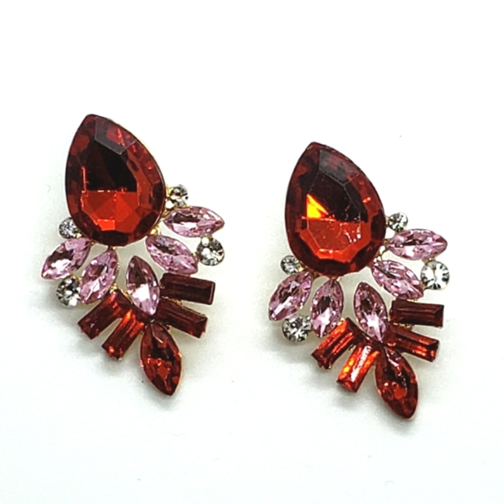 NEW Red Rhinestone Crystal Earrings